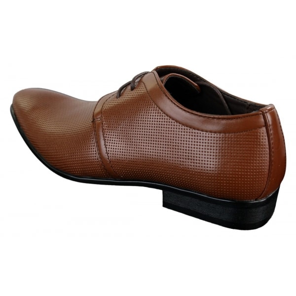 Mens Black Tan Brown Perforated PU Leather Laced Smart Casual Shoes