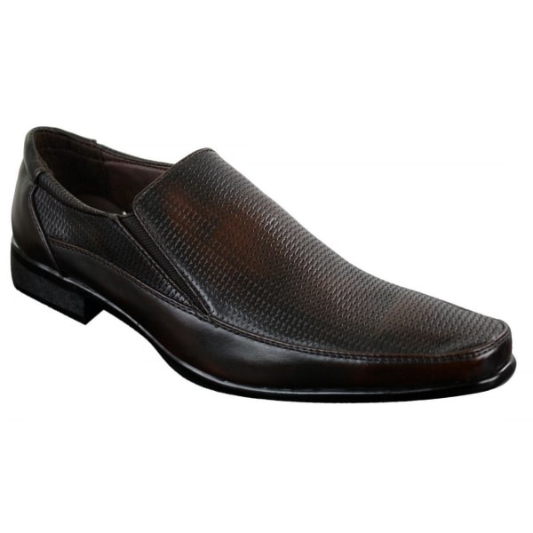 Mens Brown Black Formal Smart Slip On Shoes Textured PU Leather Italian Design