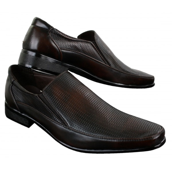Herren Braun Schwarz Formal Smart Slip On Schuhe Texturierte PU Leder Italienisch Design
