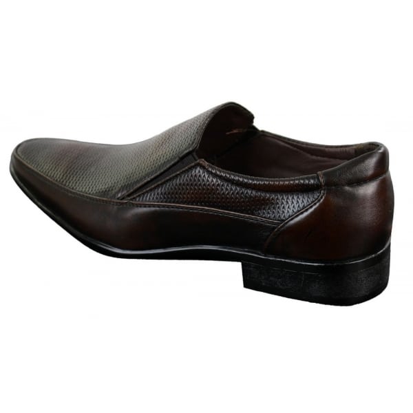 Mens Brown Black Formal Smart Slip On Shoes Textured PU Leather Italian Design