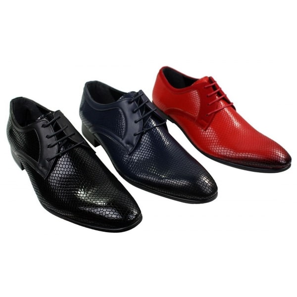 Mens Smart Formal Laced Navy Red Black Patent Crocodile Snake Leather Shiny Shoes