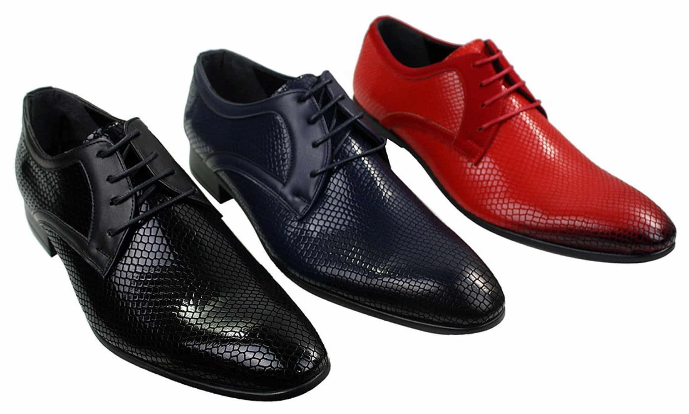 Mens Smart Formal Laced Navy Red Black Patent Crocodile Snake Leather Shiny  Shoes