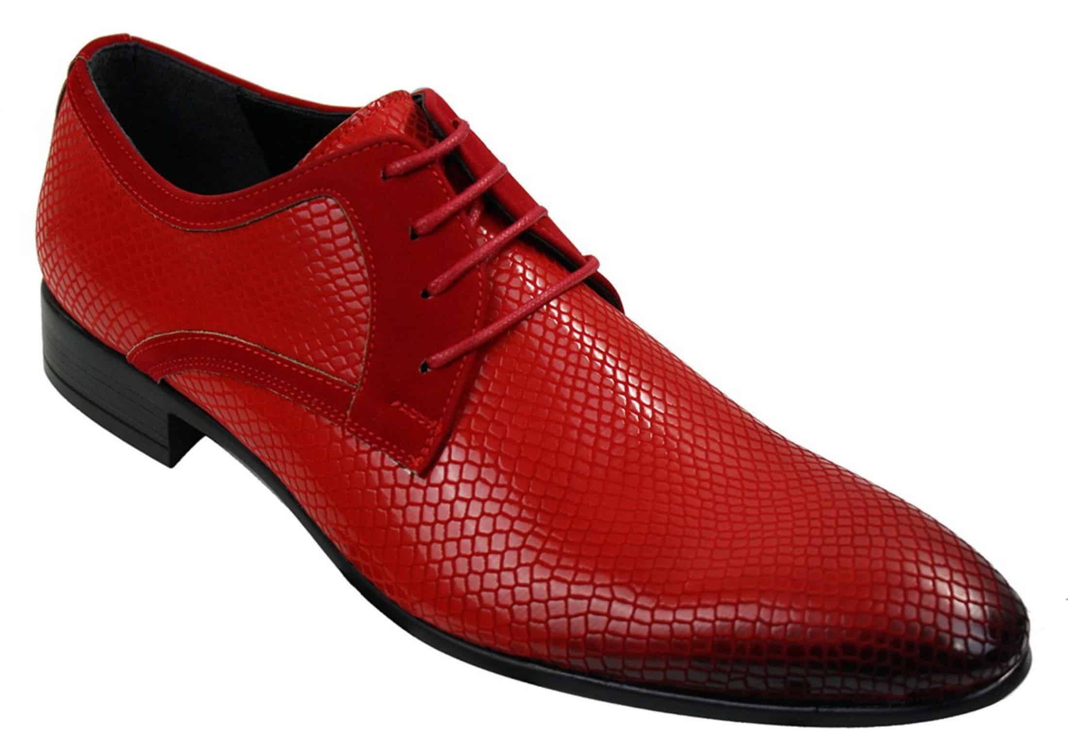 men red button shoes