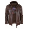 Real Leather Mens High Collar Jacket - Brown