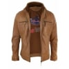 Real Leather Mens High Collar Jacket - Tan