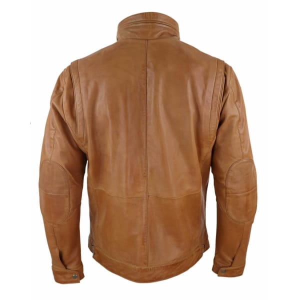 Real Leather Mens High Collar Jacket - Tan