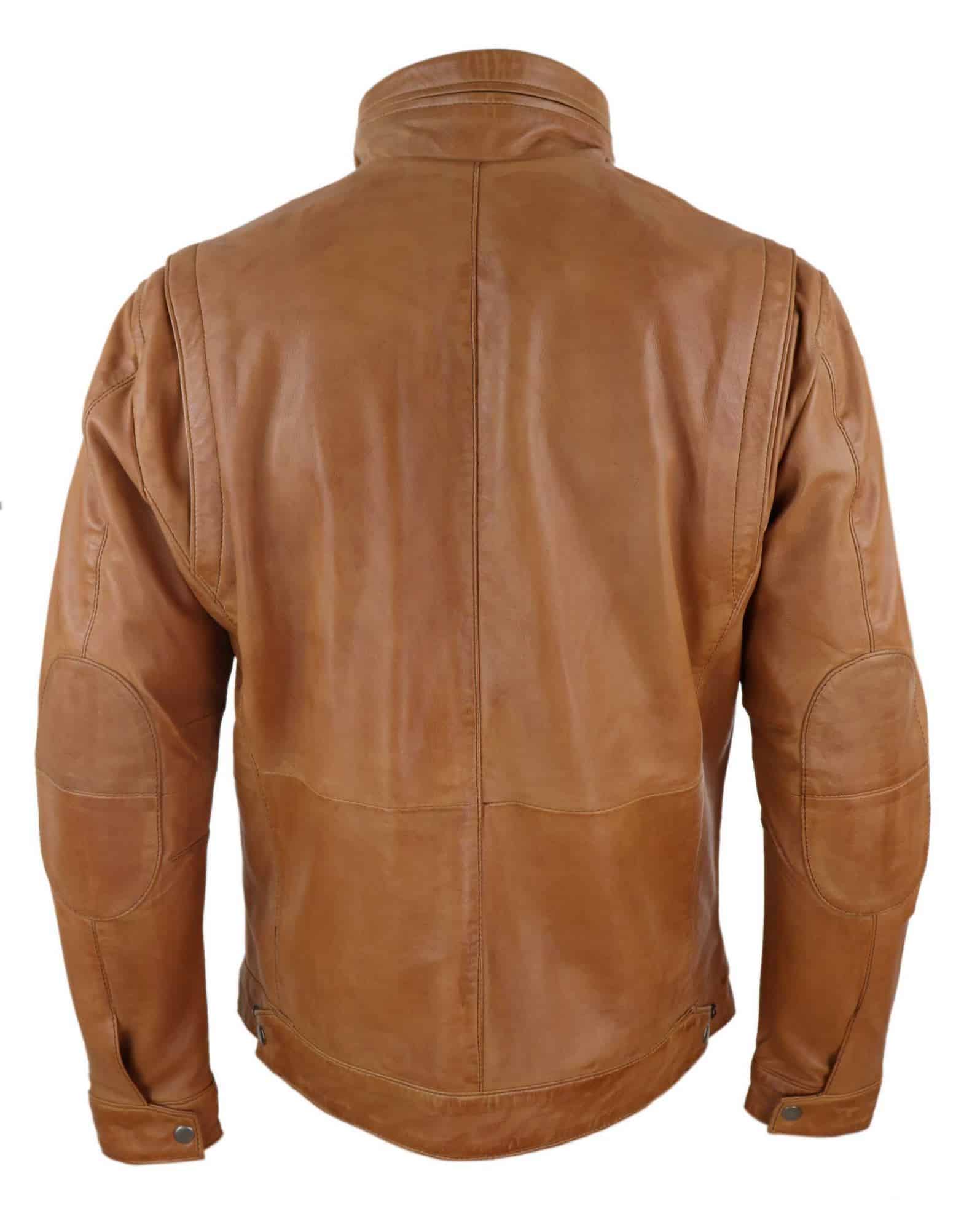 Real Leather Mens High Collar Jacket - Tan | Happy Gentleman