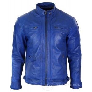 Aviatrix Real Leather Mens Retro Style Zipped Biker Jacket Soft Black Casual-Blue