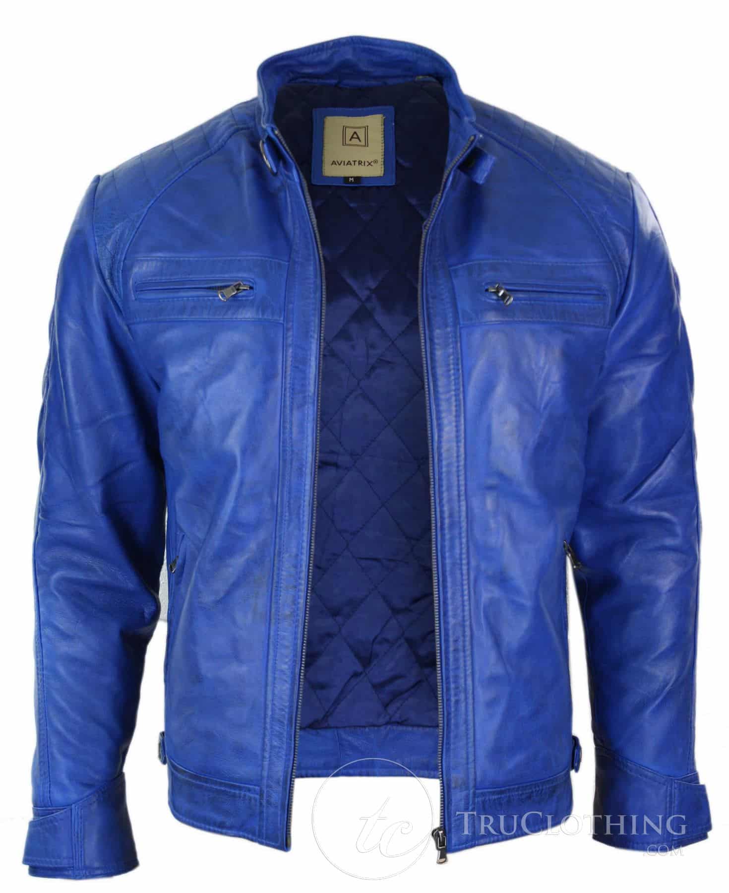 Aviatrix Real Leather Mens Retro Style Zipped Biker Jacket Soft Black ...