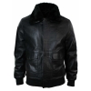 Mens Real Fur Collar Leather Bomber Pilot Flying Jacket Black Brown-Black
