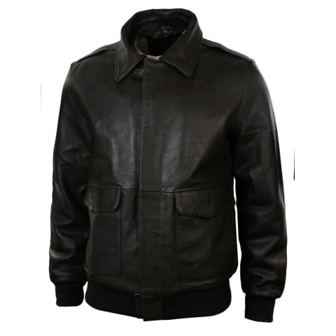 Mens Real Fur Collar Leather Bomber Pilot Flying Jacket Black Brown ...