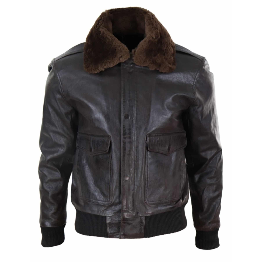 Mens Brown Leather Bomber Jacket: Buy Online - Happy Gentleman