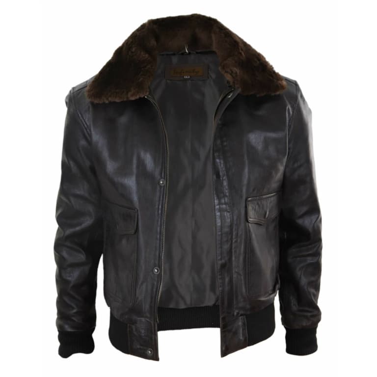 Mens Brown Leather Bomber Jacket: Buy Online - Happy Gentleman