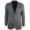 Mens Tweed Vintage Retro Brown Checked Blazer Elbow Patch Black Trim Tailored