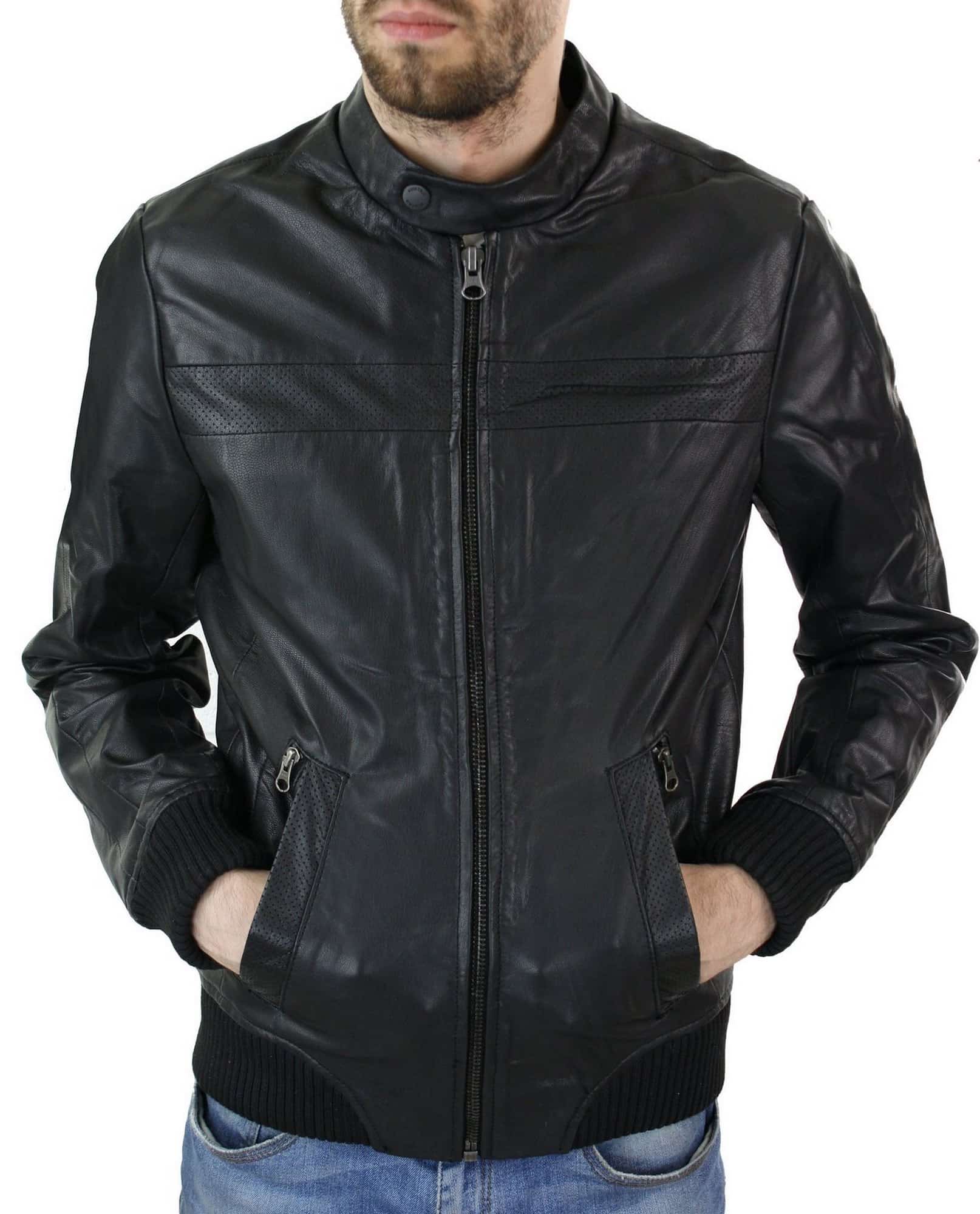 Aviatrix Aidan - Mens Slim Fit Black Retro Smart Casual Real Leather ...