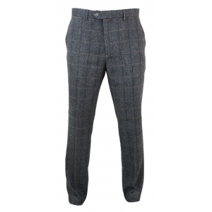 Mens Herringbone Tweed Check Trousers – Cavani Albert – Charcoal