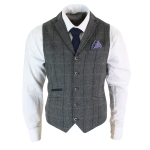 Cavani Albert - Mens Classic Tweed Herringbone Check Brown Grey Slim Fit Vintage Waistcoat Gilet-Charcoal - 42