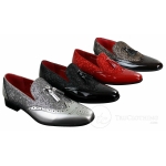 Mens Suede Slip On Loafers Shoes Stud Spikes Silver Smart Casual Shiny Party 