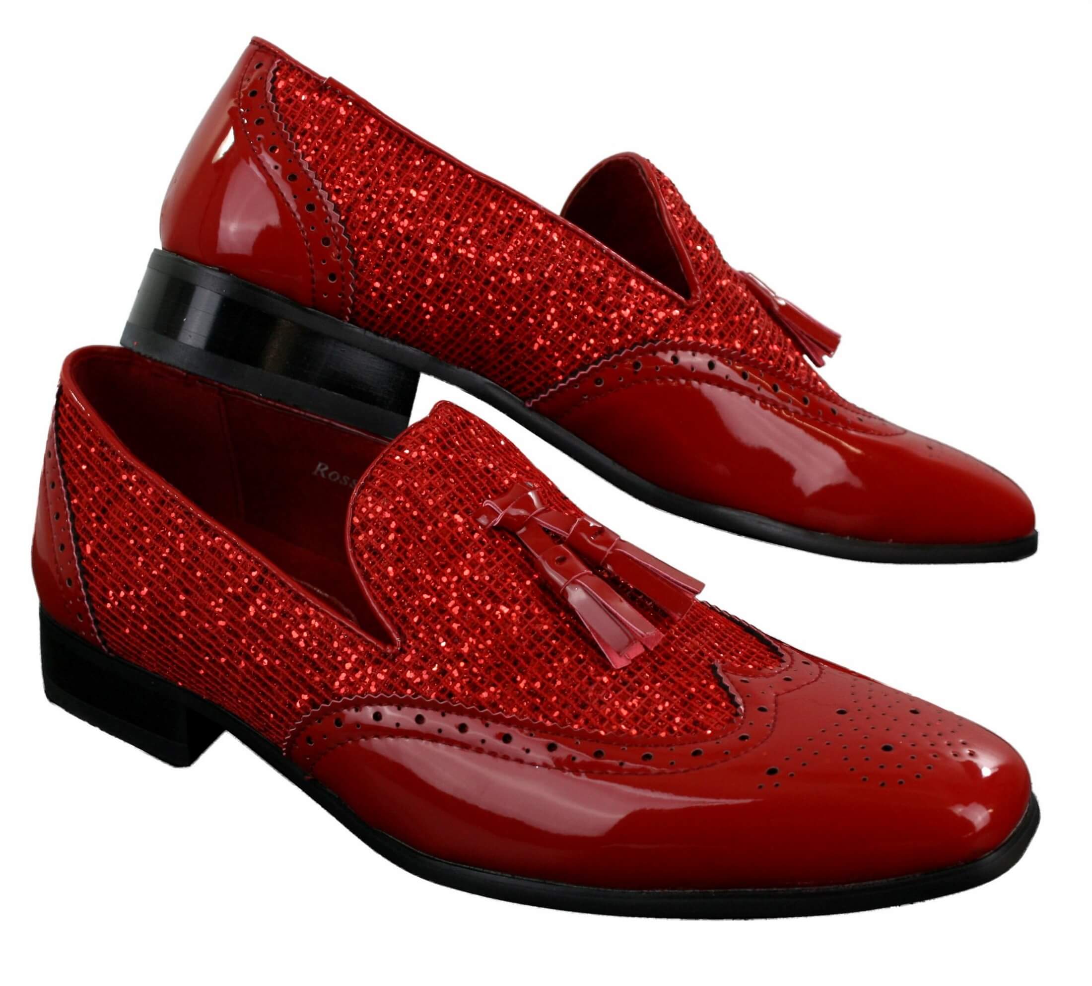Mens Smart Party Shiny Tassle Shoes Red Silver Black Slip On Patent