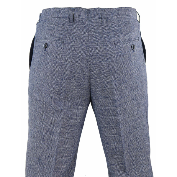 Cavani Antonio - Men's Grey-Blue Check Vintage Trousers - Regular Length