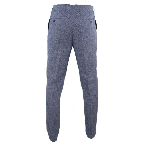 Cavani Antonio - Men's Grey-Blue Check Vintage Trousers - Regular Length