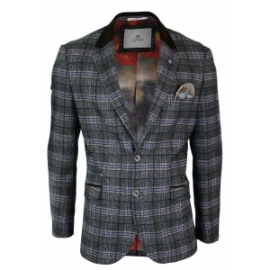 Cavani Archie – Mens Vintage Tweed Check Blazer Jacket-Black