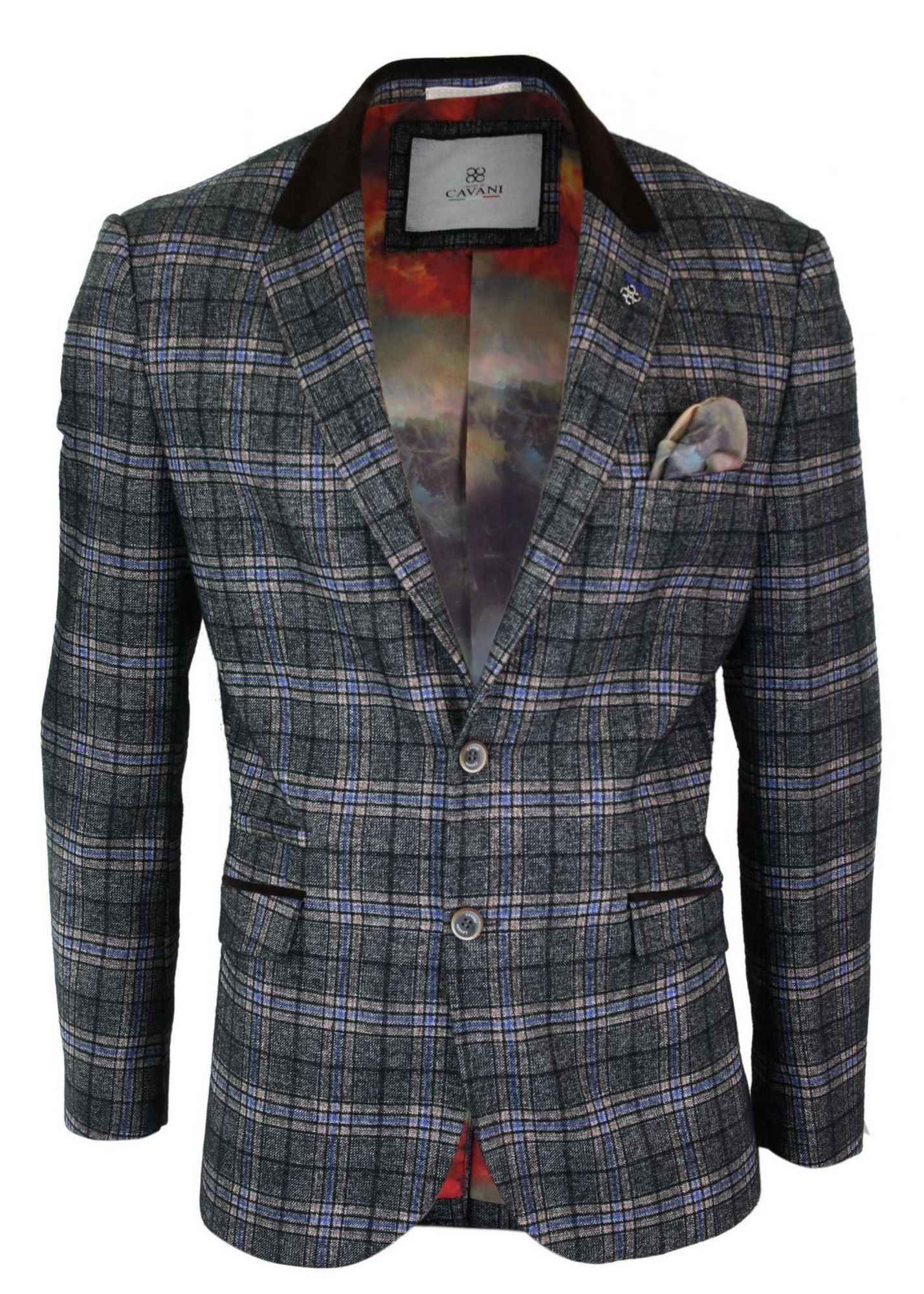 Cavani Archie - Mens Vintage Tweed Check Blazer Jacket-Black