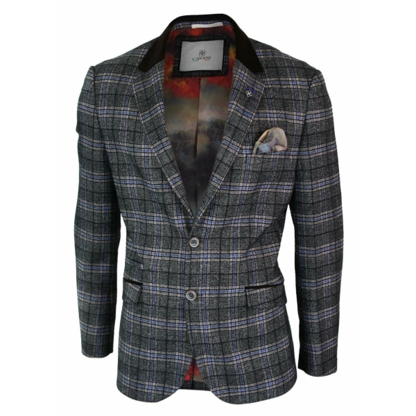Cavani Archie - Mens Vintage Tweed Check Blazer Jacket-Black