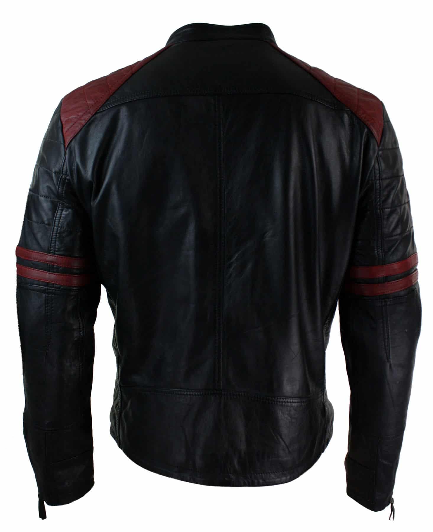 Real Leather Black Retro Cross Zip Mens Biker Racer Casual Fitted Badge ...