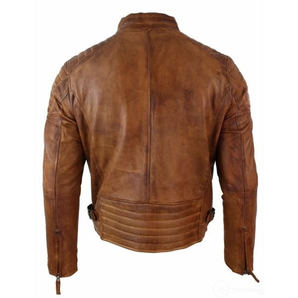 Echtes gewaschenes Leder Slim Fit Retro Style Zipped Herren Biker Jacke Tan Braun Blau Urban-Nevada Timber