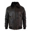 Mens Puffer Quilted Real Leather Pilot Fur Collar Bomber Jacket Black Vintage Brown-Brown
