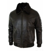 Mens Puffer Quilted Real Leather Pilot Fur Collar Bomber Jacket Black Vintage Brown-Brown