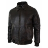 Mens Puffer Quilted Real Leather Pilot Fur Collar Bomber Jacket Black Vintage Brown-Brown