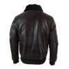Mens Puffer Quilted Real Leather Pilot Fur Collar Bomber Jacket Black Vintage Brown-Brown