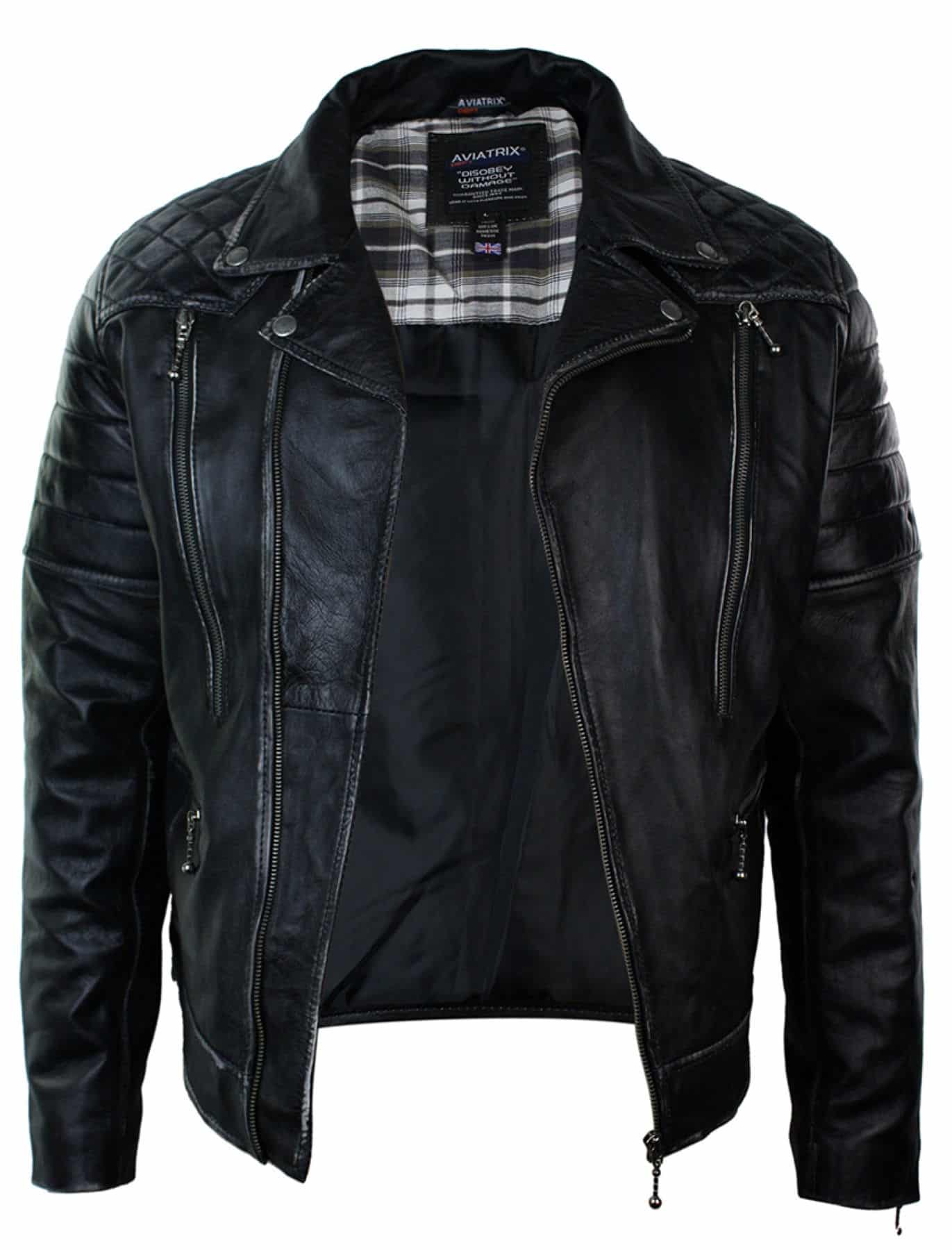 Mens Punk Rock  Real Leather Cross Zip Biker Jacket  Vintage 