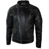 Real Leather Punk Rock Cross Zip Mens Biker Jacket Vintage Retro Effect