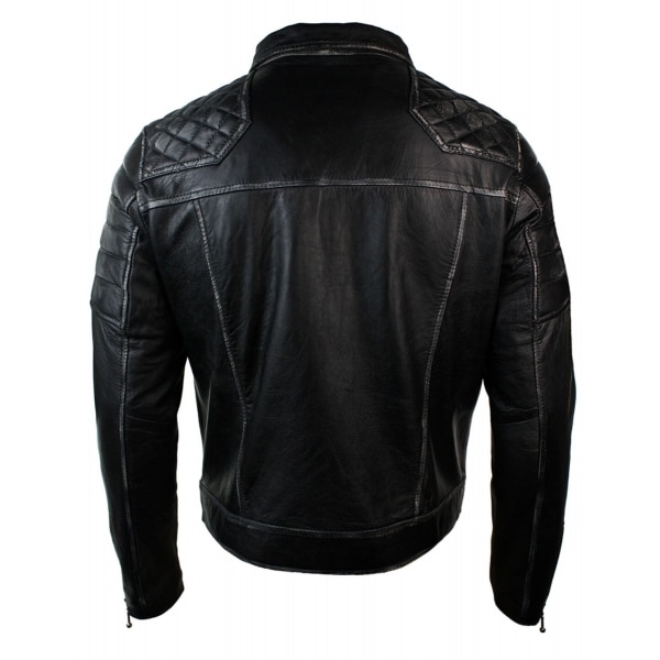 Real Leather Punk Rock Cross Zip Mens Biker Jacket Vintage Retro Effect