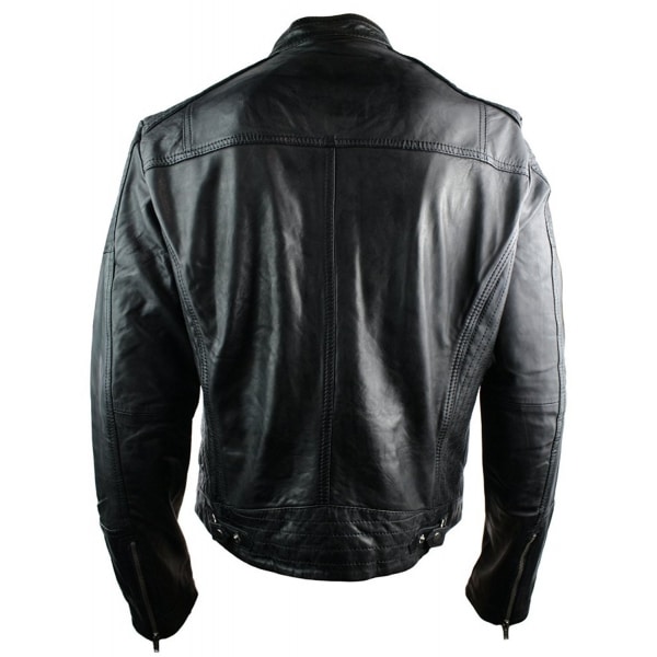 Echtes Leder Fitted Retro Style Zipped Herren Biker Jacke Tan Braun Nevada Timber Schwarz Urban-Black