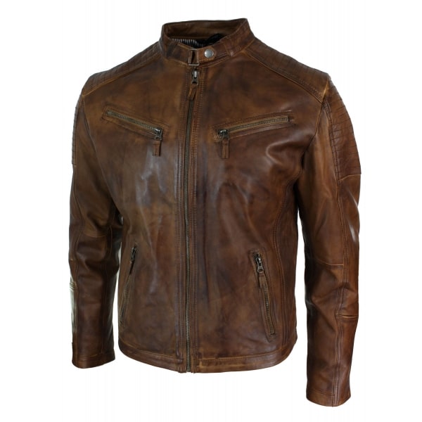 Real Leather Fitted Retro Style Zipped Mens Biker Jacket Nevada Timberk Urban
