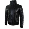Mens Real Fur Hood Bomber Leather Jacket Black Puffer Padded-Black