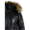 Mens Real Fur Hood Bomber Leather Jacket Black Puffer Padded-Black
