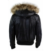 Mens Real Fur Hood Bomber Leather Jacket Black Puffer Padded-Black