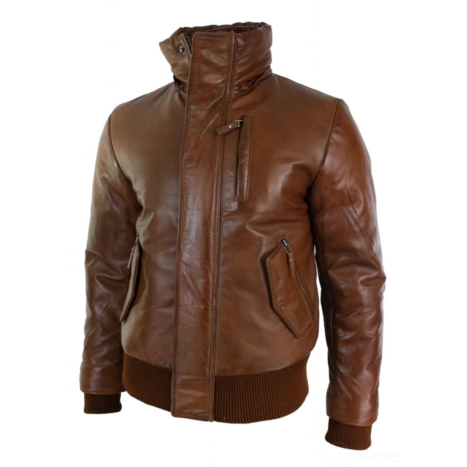 Mens Real Fur Hood Bomber Leather Jacket Black Puffer Padded-Tan: Buy ...