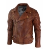 Real Leather Slim Fit Cross Zip Retro Vintage Brown Biker Punk Rock Mens Jacket-Nevada Timber