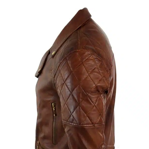 Real Leather Slim Fit Cross Zip Retro Vintage Brown Biker Punk Rock Mens Jacket-Nevada Timber