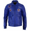Mens Real Leather Black Bomber Badge Air Force Pilot Flying Jacket-Blue