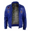 Mens Real Leather Black Bomber Badge Air Force Pilot Flying Jacket-Blue