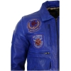 Mens Real Leather Black Bomber Badge Air Force Pilot Flying Jacket-Blue
