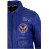 Mens Real Leather Black Bomber Badge Air Force Pilot Flying Jacket-Blue