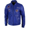 Mens Real Leather Black Bomber Badge Air Force Pilot Flying Jacket-Blue